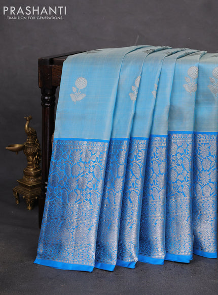 Venkatagiri silk saree light blue and cs blue with silver zari woven floral buttas and long silver zari woven border