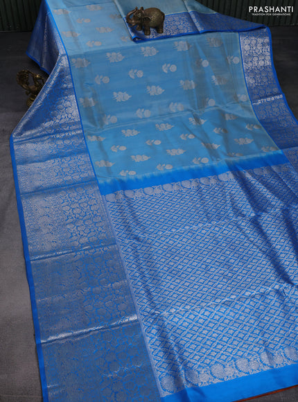 Venkatagiri silk saree light blue and cs blue with silver zari woven floral buttas and long silver zari woven border