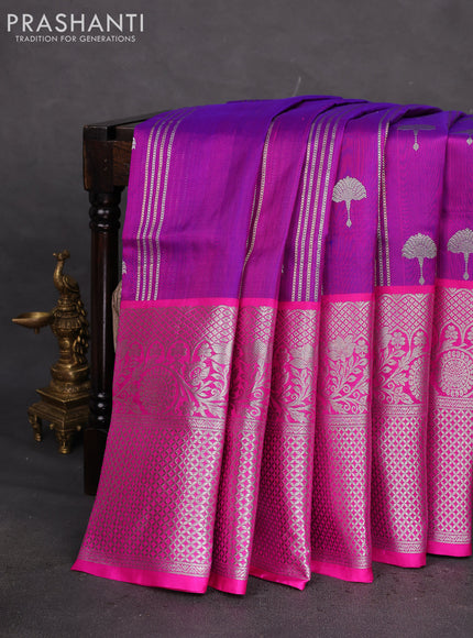 Venkatagiri silk saree purple and pink with allover silver zari weaves & buttas and long silver zari woven border
