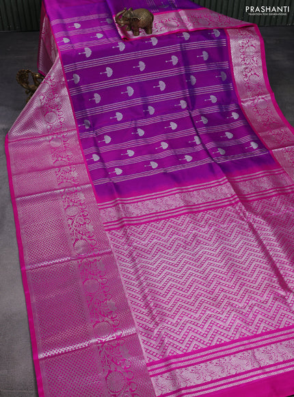 Venkatagiri silk saree purple and pink with allover silver zari weaves & buttas and long silver zari woven border