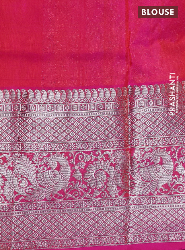 Venkatagiri silk saree orange and pink with silver zari woven buttas and long silver zari woven annam border