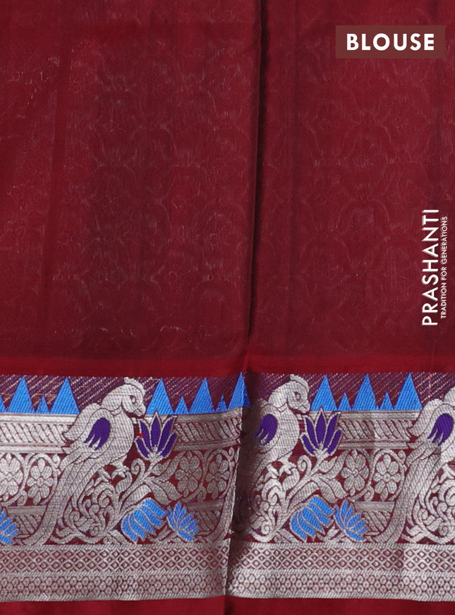 Venkatagiri silk saree green and maroon with silver zari woven buttas and silver zari woven parrot design border