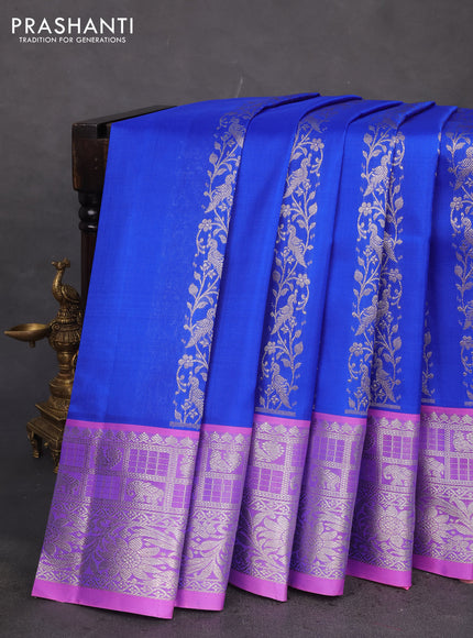 Venkatagiri silk saree blue and light pink with allover silver zari weaves and rich silver zari woven border