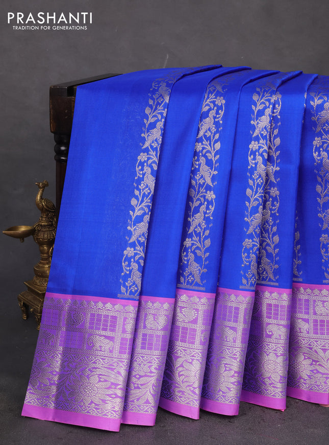 Venkatagiri silk saree blue and light pink with allover silver zari weaves and rich silver zari woven border