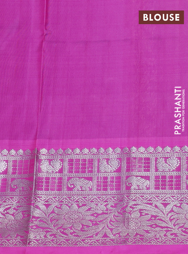 Venkatagiri silk saree blue and light pink with allover silver zari weaves and rich silver zari woven border