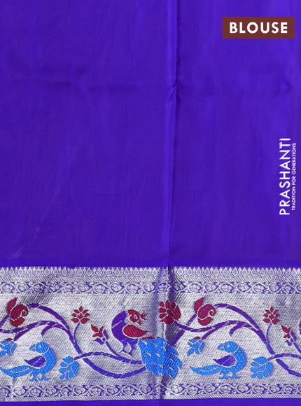 Venkatagiri silk saree yellow and blue with thread & silver zari woven muniya buttas and silver zari woven peacock design border