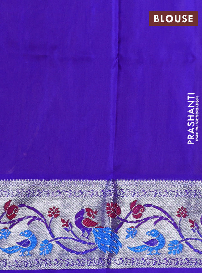 Venkatagiri silk saree yellow and blue with thread & silver zari woven muniya buttas and silver zari woven peacock design border