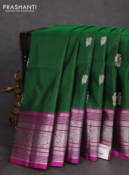 Venkatagiri silk saree green and purple with silver zari woven buttas and long silver zari woven border