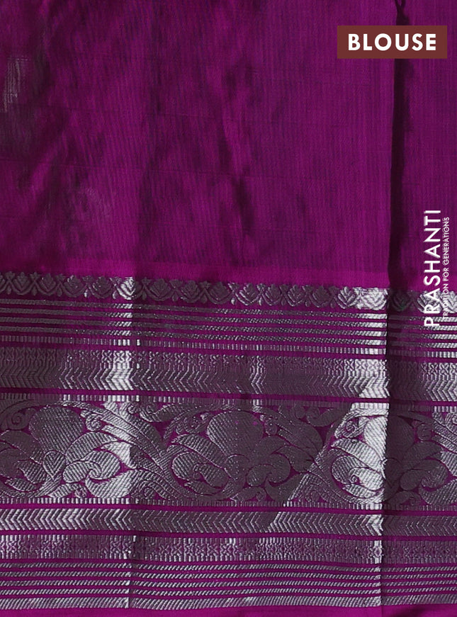 Venkatagiri silk saree green and purple with silver zari woven buttas and long silver zari woven border