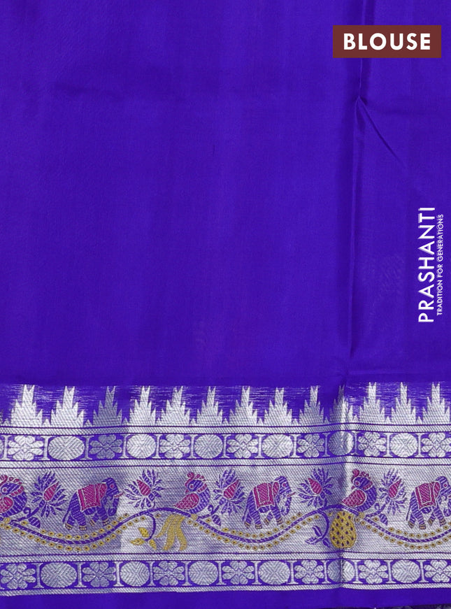 Venkatagiri silk saree dual shade of pinkish orange and blue with annam silver zari woven buttas and rich silver zari woven border