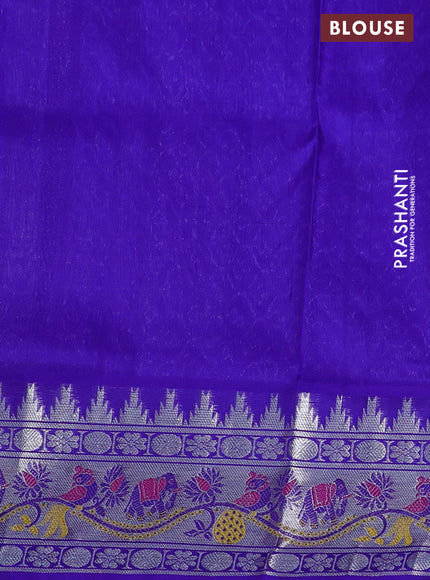 Venkatagiri silk saree red and blue with silver zari woven annam buttas and silver zari woven border