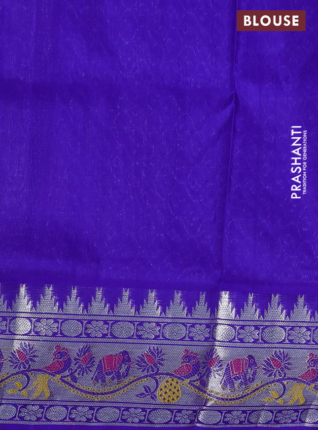 Venkatagiri silk saree red and blue with silver zari woven annam buttas and silver zari woven border