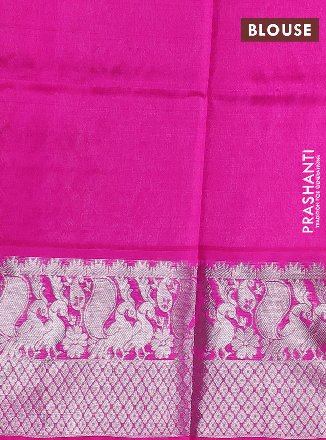 Venkatagiri silk saree dual shade of mehendi green and pink with allover silver zari weaves & buttas and rich zari woven annam border