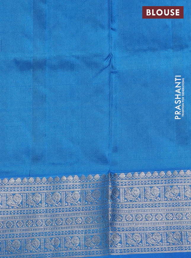 Venkatagiri silk saree yellow and blue with allover silver zari weaves & buttas and rich silver zari woven border