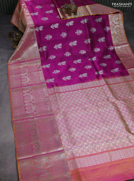 Venkatagiri silk saree purple and dual shade of yellow with silver zari woven buttas and long rich silver zari woven border