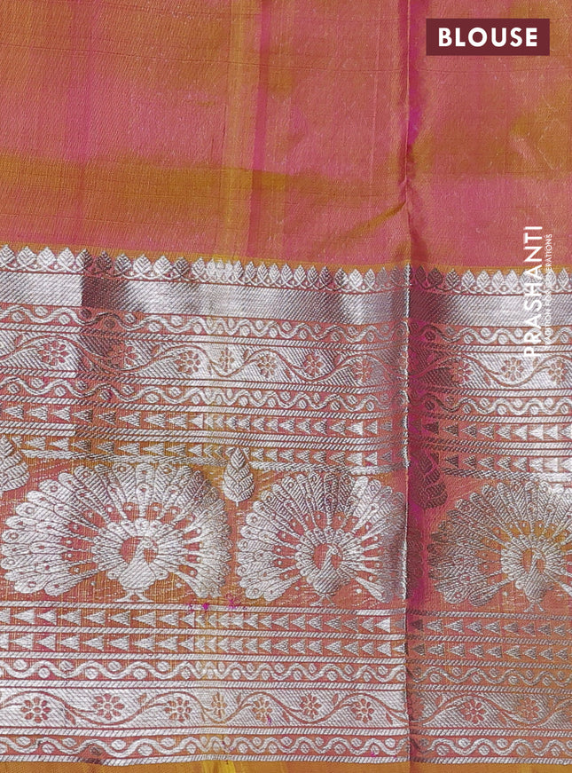 Venkatagiri silk saree purple and dual shade of yellow with silver zari woven buttas and long rich silver zari woven border