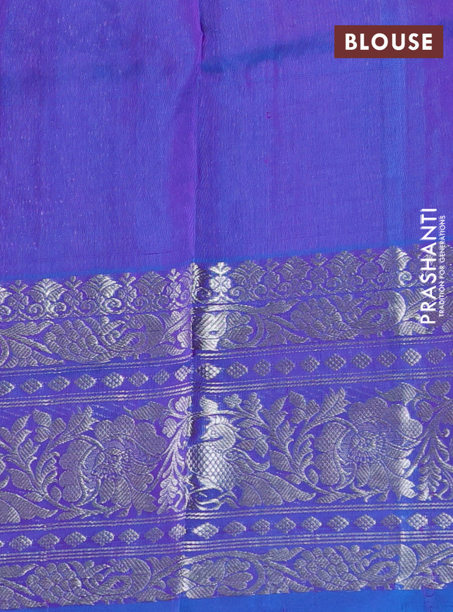 Venkatagiri silk saree dual shade of purple and dual shade of bluish purple with silver & gold zari woven annam buttas and long rich silver zari woven border