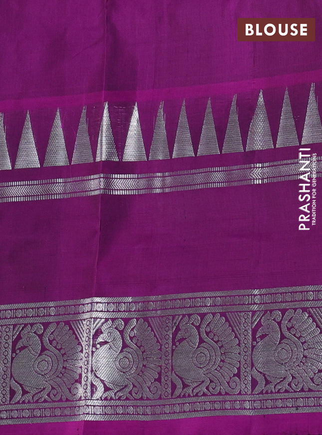Venkatagiri silk saree green and purple with silver & gold zari woven annam buttas and long rich silver zari woven butta border