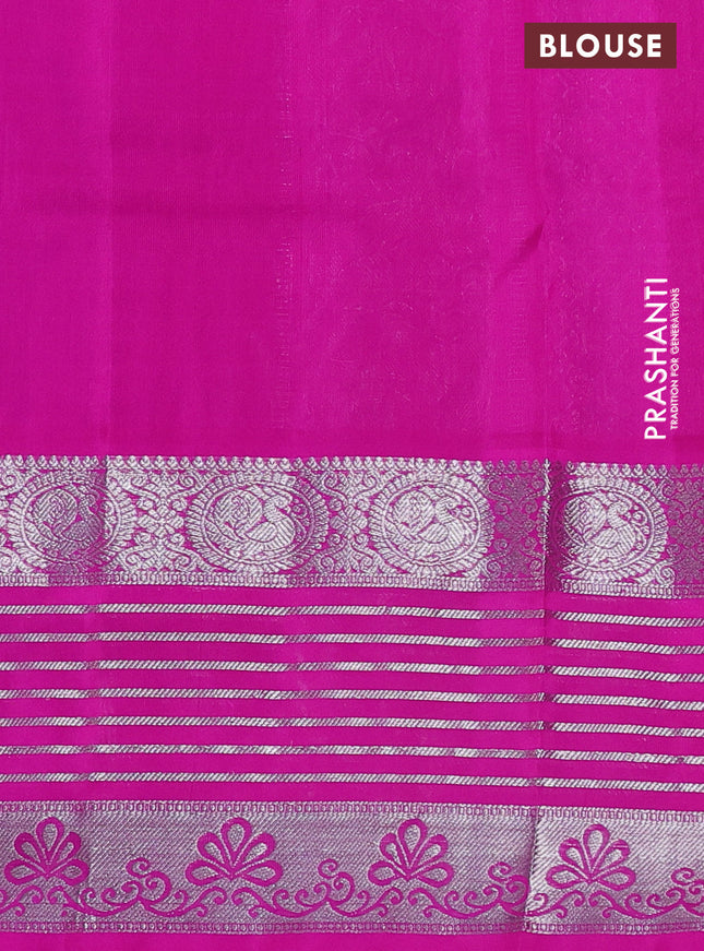 Venkatagiri silk saree purple and pink with allover silver zari checkes & buttas and long silver zari woven border