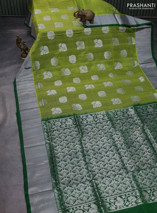 Venkatagiri silk saree light green and green with silver zari woven buttas and silver zari woven border
