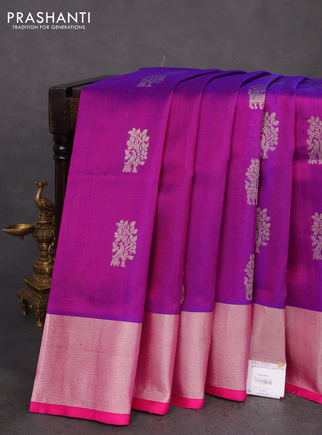 Venkatagiri silk saree purple and pink with silver zari woven buttas and silver zari woven border