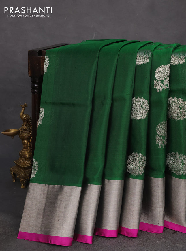 Venkatagiri silk saree green and magenta pink with silver zari woven buttas and silver zari woven border