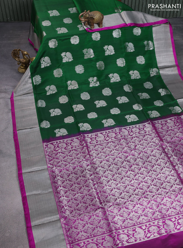 Venkatagiri silk saree green and magenta pink with silver zari woven buttas and silver zari woven border