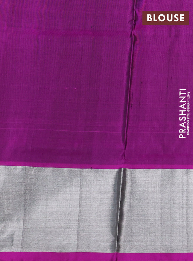 Venkatagiri silk saree green and magenta pink with silver zari woven buttas and silver zari woven border