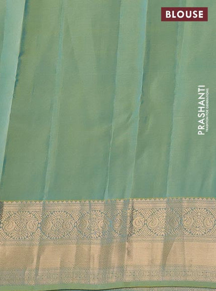 Kanchipuram silk saree cs blue and dual shade of green with zari woven buttas and zari woven border