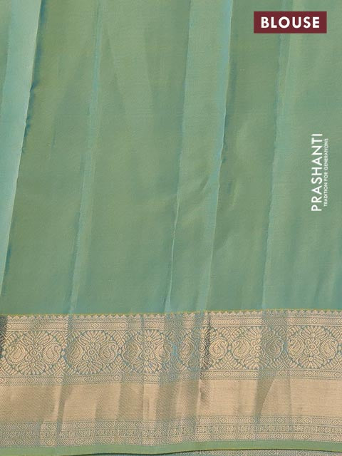Kanchipuram silk saree cs blue and dual shade of green with zari woven buttas and zari woven border