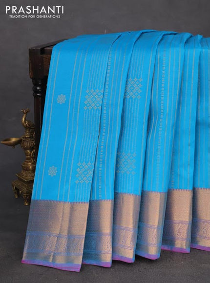 Kanchipuram silk saree cs blue and dual shade of purple with allover zari weaves and zari woven border