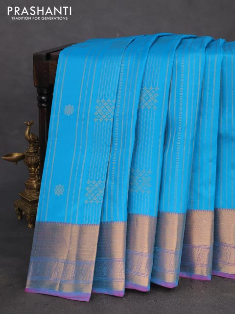 Kanchipuram silk saree cs blue and dual shade of purple with allover zari weaves and zari woven border