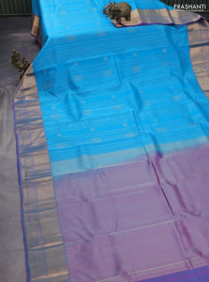 Kanchipuram silk saree cs blue and dual shade of purple with allover zari weaves and zari woven border