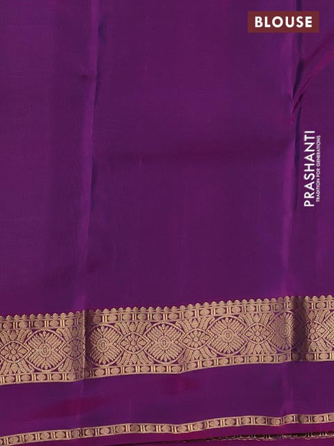 Kanchipuram silk saree dual shade of teal and purple with allover zari weaves and rettapet zari woven border