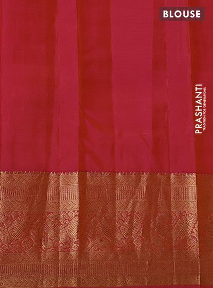 Kanchipuram silk saree mango yellow and dual shade of pink with zari woven buttas and zari woven border