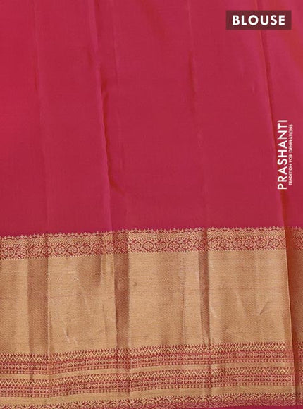 Kanchipuram silk saree mango yellow and pink with zari woven buttas and zari woven border