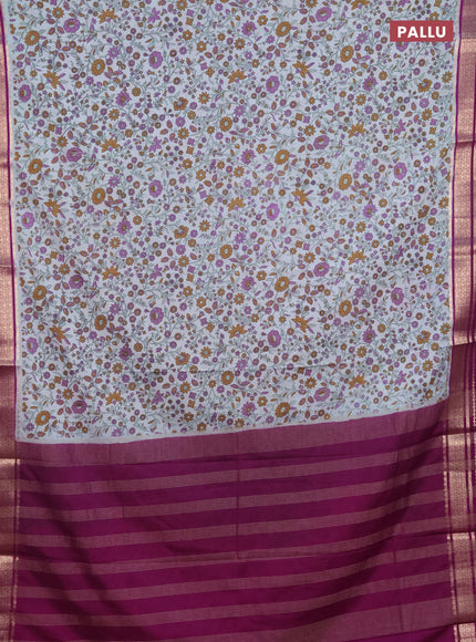 Semi mysore silk saree pastel blue and deep purple with allover kalamkari prints and zari owven border