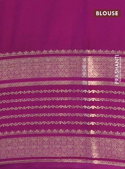 Semi mysore silk saree pastel blue and deep purple with allover kalamkari prints and zari owven border