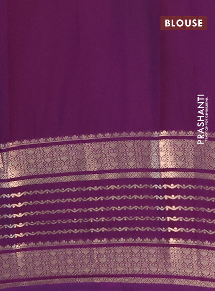 Semi mysore silk saree lime yellow and deep purple with allover kalamkari prints and zari owven border