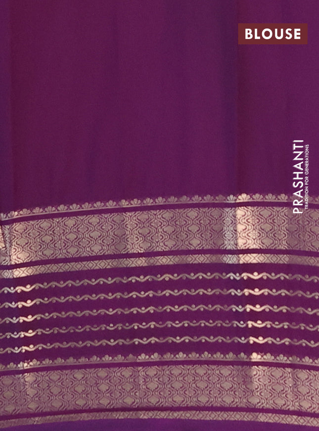 Semi mysore silk saree lime yellow and deep purple with allover kalamkari prints and zari owven border