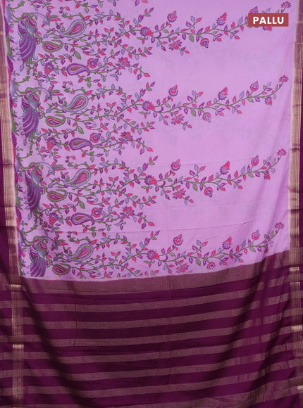 Semi mysore silk saree lavender and deep purple with allover kalamkari prints and rettapet zari woven border
