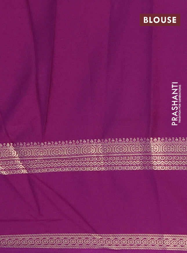 Semi mysore silk saree lavender and deep purple with allover kalamkari prints and rettapet zari woven border