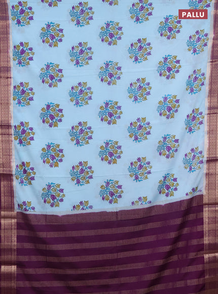 Semi mysore silk saree light blue and deep purple with floral butta prints and zari woven border