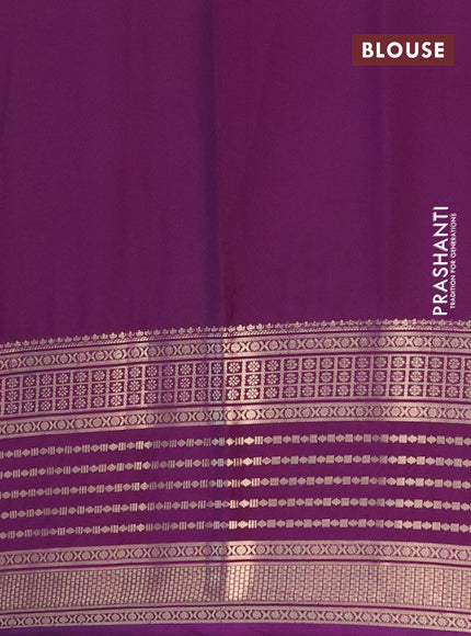 Semi mysore silk saree light blue and deep purple with floral butta prints and zari woven border