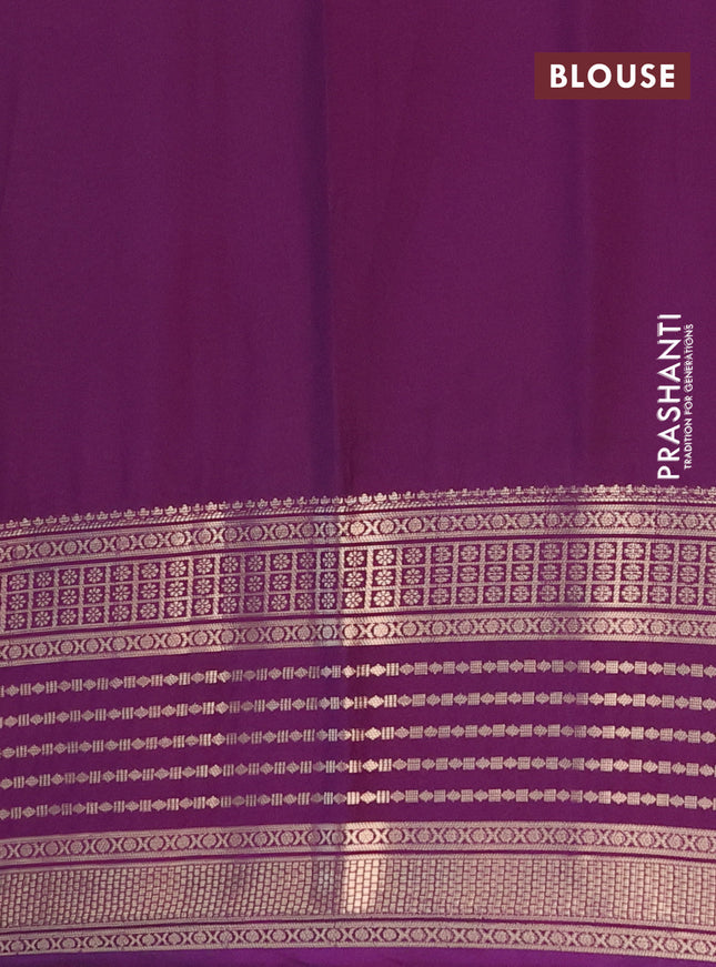 Semi mysore silk saree light blue and deep purple with floral butta prints and zari woven border