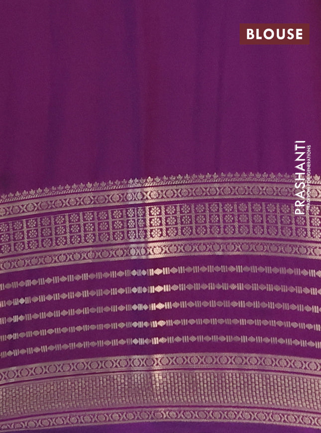 Semi mysore silk saree yellow and deep purple with floral butta prints and zari woven border