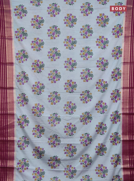 Semi mysore silk saree pastel blue and deep purple with floral butta prints and zari woven border