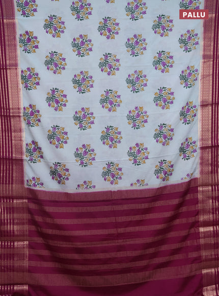 Semi mysore silk saree pastel blue and deep purple with floral butta prints and zari woven border