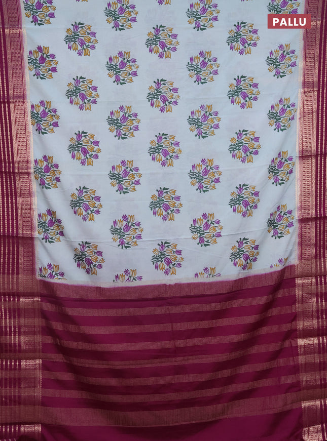 Semi mysore silk saree pastel blue and deep purple with floral butta prints and zari woven border