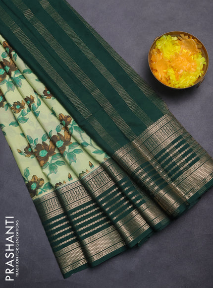 Semi mysore silk saree pista green and green with allover floral prints and zari woven border
